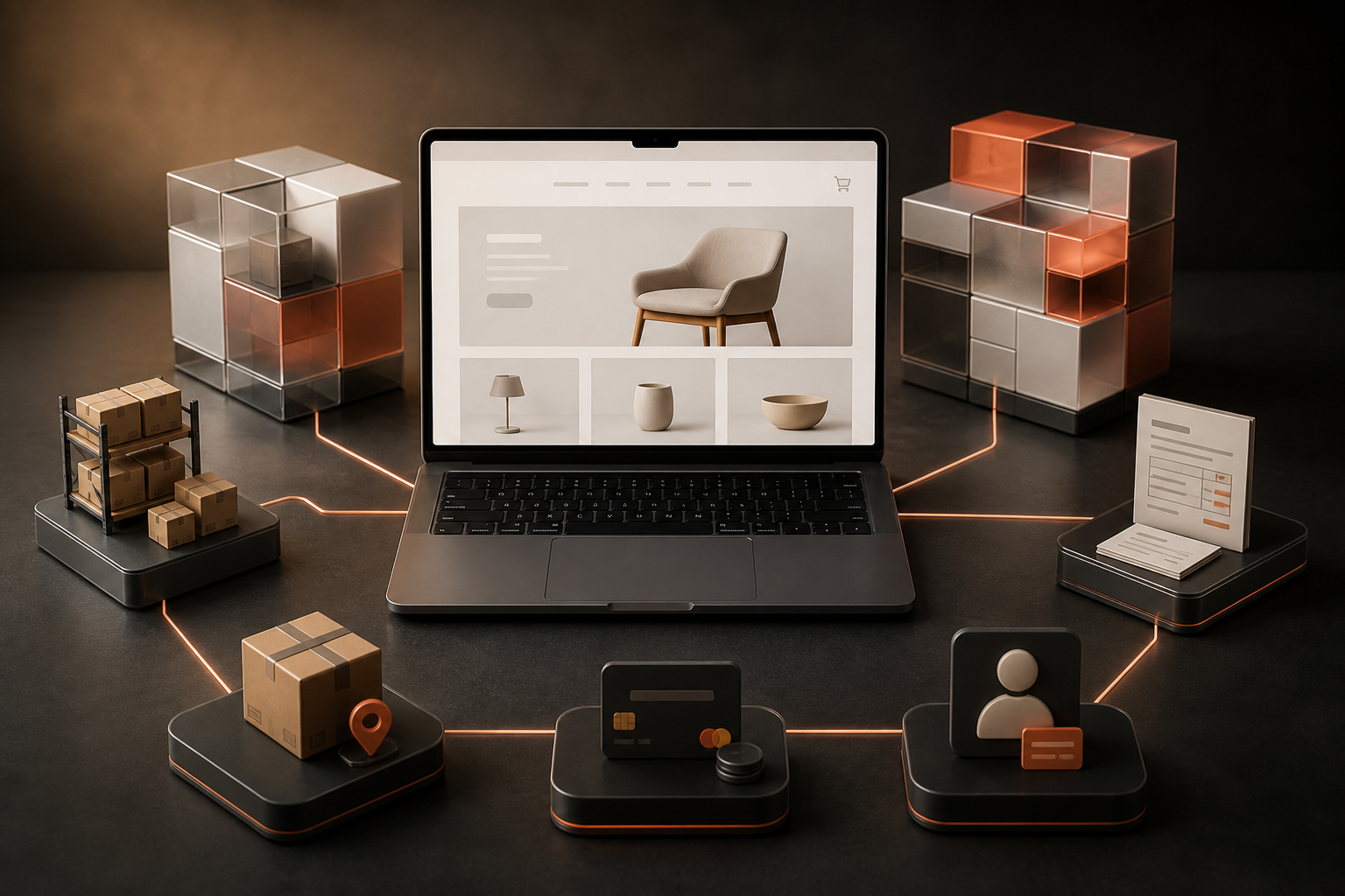 Soluție e-commerce modulară conectată cu stocurile, facturarea, plățile, livrarea și clienții